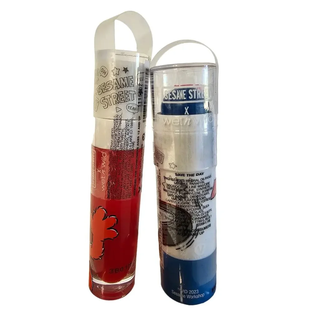 2 WET n WILD Bundle SESAME STREET Limited Edition Makeup Lip Gloss Elmo Grover